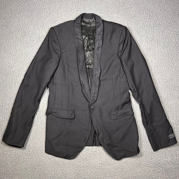 All Saints Spitalfields Belgrave Tuxedo Jacket Mens 38 Black Wool Shawl MJE594